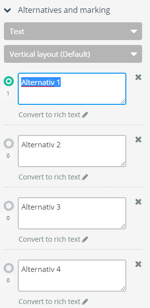 Screenshot of how to set individual marks per alternative.