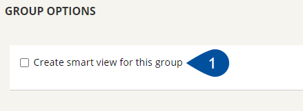 Shows group options with an arrow pointing at create smart view for this group