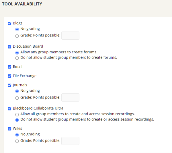 Shows the group tools you can activate in your group