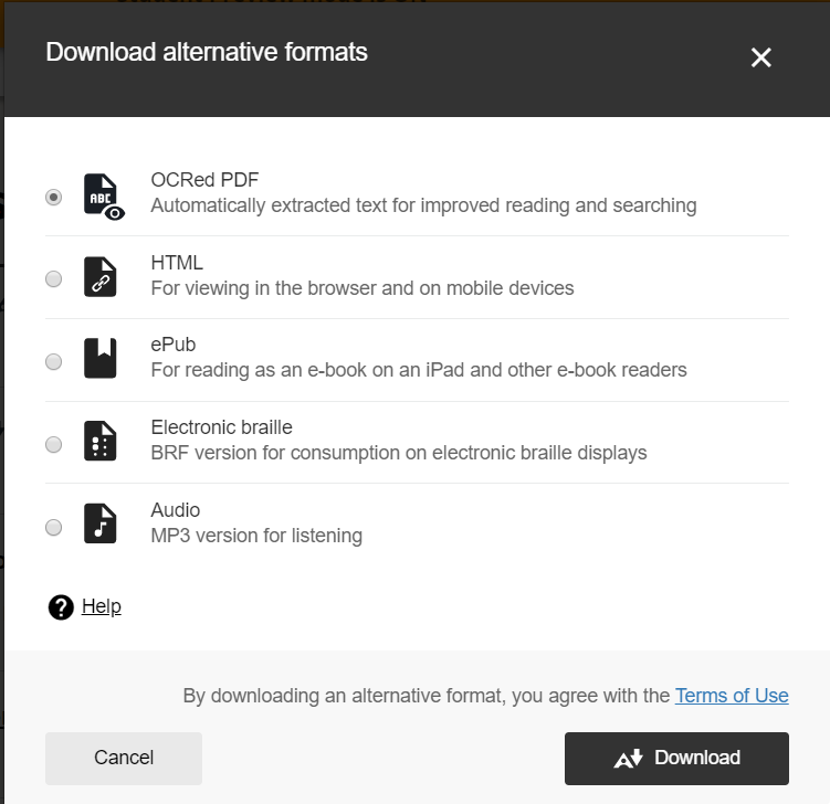 Picture of the alternative format overview