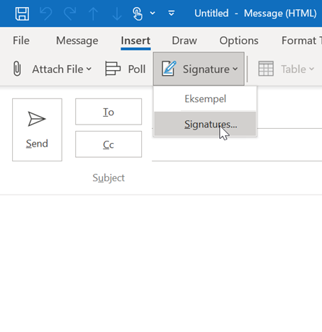 clicking on insert and then signature