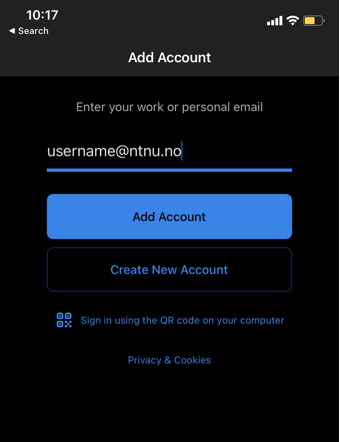 log in with format username@ntnu.no