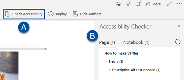 Screenshot. Accesibility checker in view-tab.