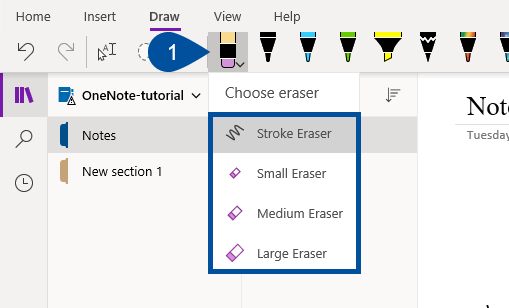 Double-click on the eraser to the left of the writing tools and chose which eraser you want to use