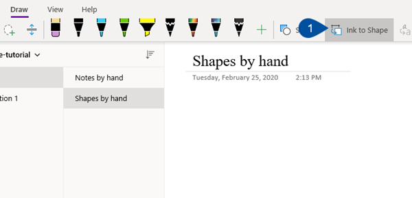 click on handwriting to shape in the draw-tab