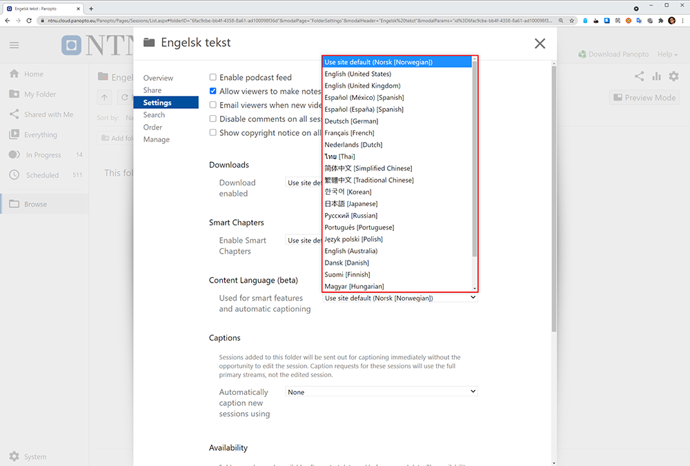 Panopto user interface