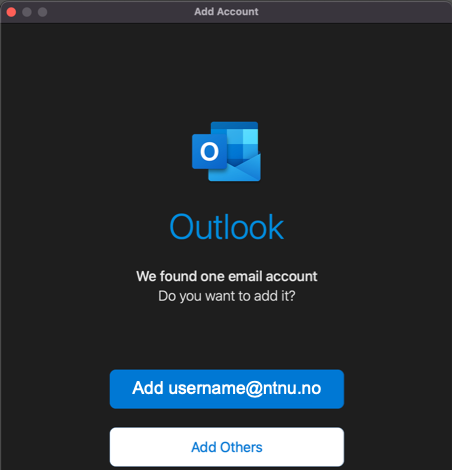 log in with the NTNU e-mail which Outlook found from the Office 365 apps