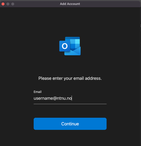 if outlook did not find any e-mail you need to manually add it with the format username@ntnu.no