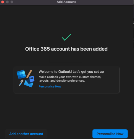 after logging in with feide your account is added to Outlook