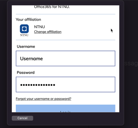 using NTNU username and password in the FEIDE login