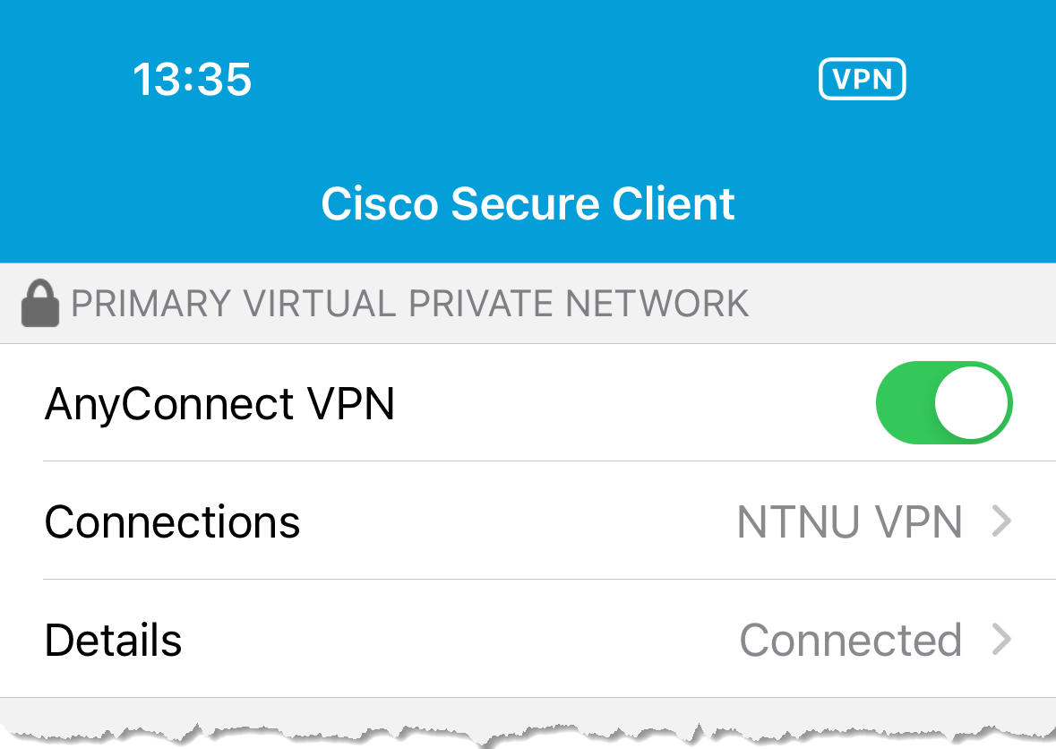 screenshot of Cisco Secure Client for iPhone/iPAD
