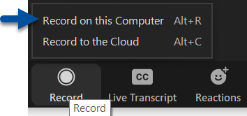 An image of the record button with an arrow pointing to "Record on this computer"