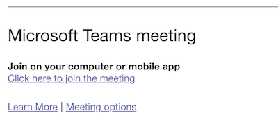 Viser hvordan innkallelsen sendt på mail ser ut, og hvordan du åpner teams møter gjennom Outlook.