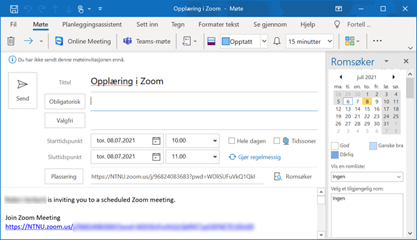 På bildet vises hvordan møtet dukker opp som en kalenderhendelse i Outlook.