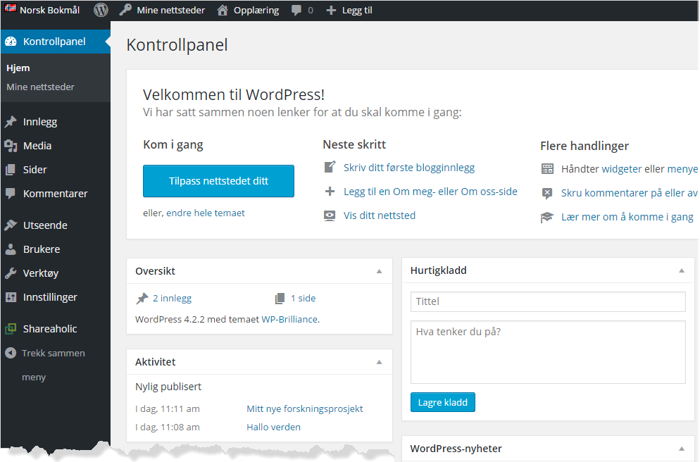 Wordpress kontrollpanel