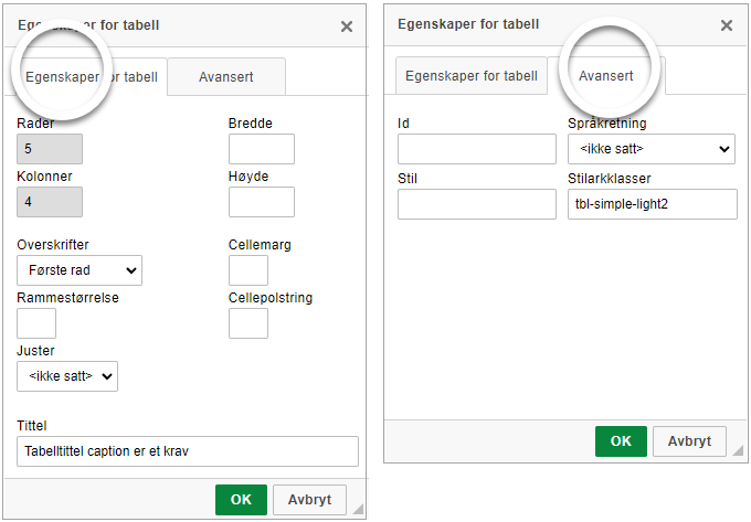 Tabeller - Kunnskapsbasen - NTNU